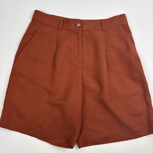 LOFT Linen Blend Pleated High Rise Shorts Copper Drapey Career City Modern 4